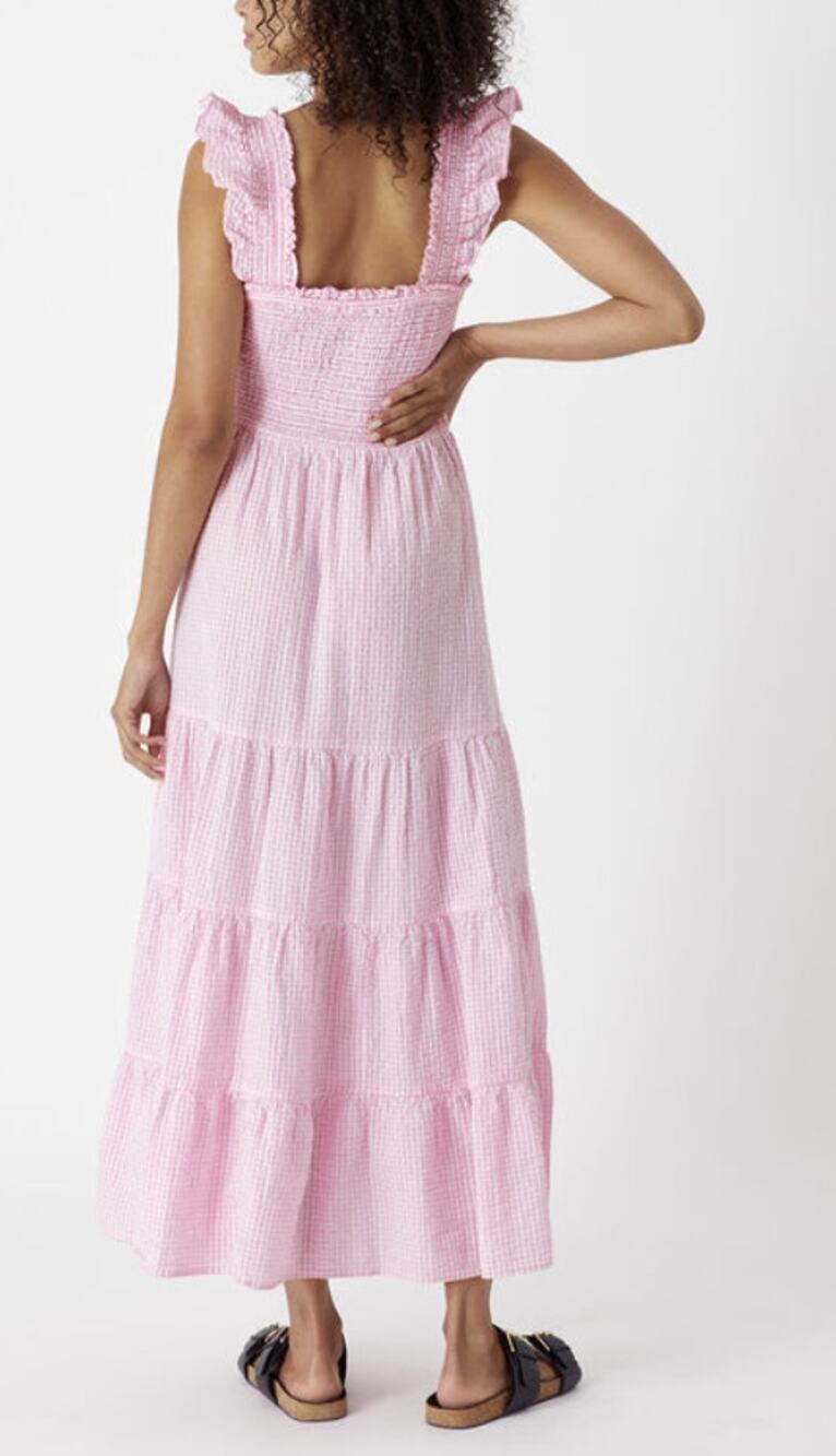 Victoria Dunn Ruffle Strap Gingham Tiered Dress in Pink
